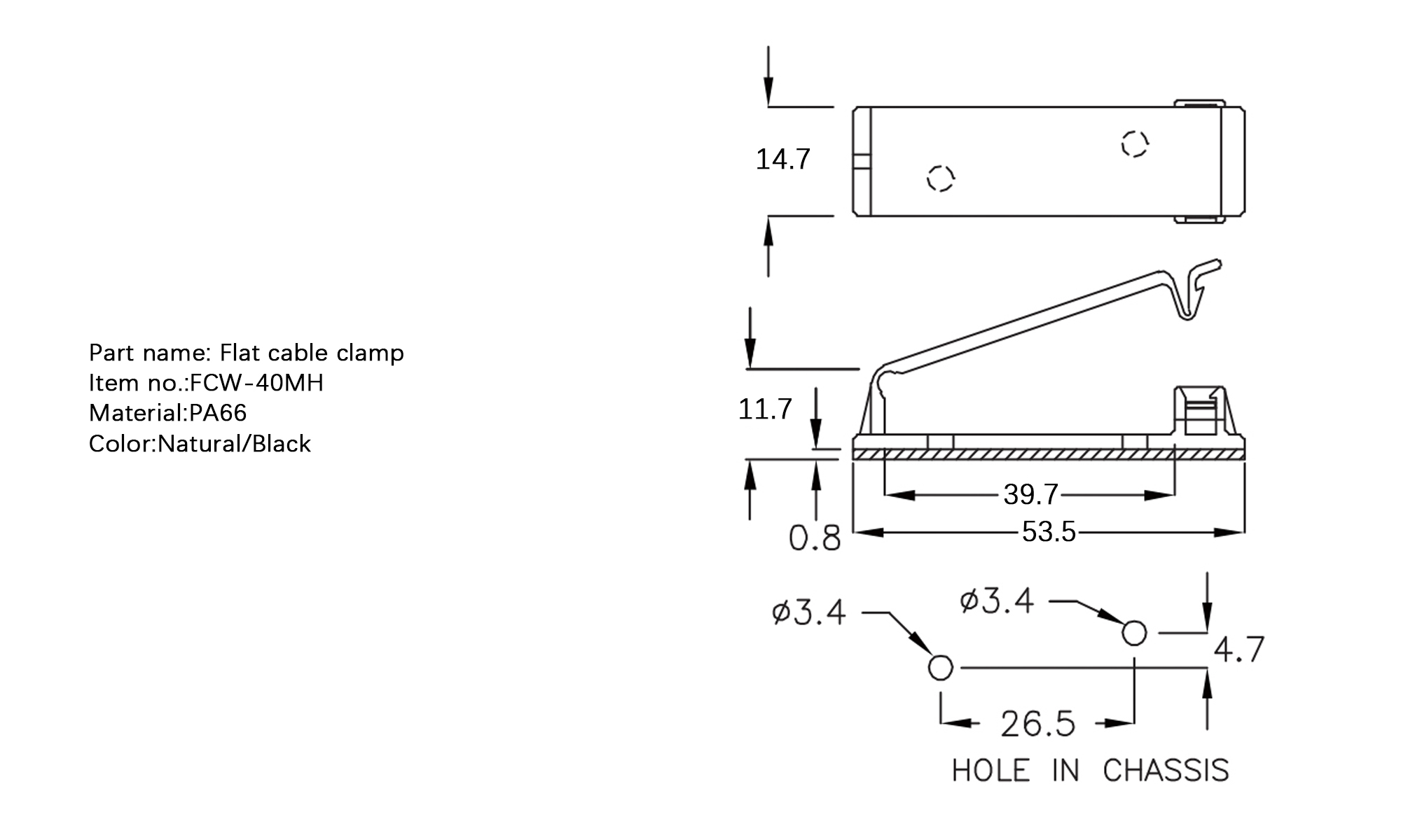 Plastic Flat Cable Clamp FCW-40MH